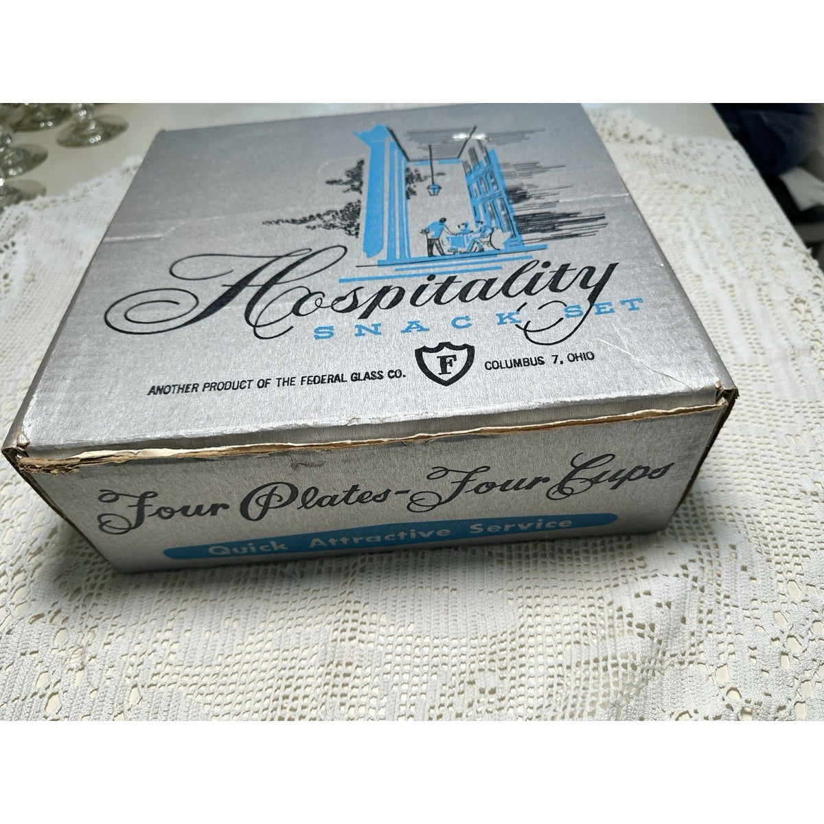 VTG 1950s Federal Glass Hospitality Snack Set Homestead Wheat Original Box