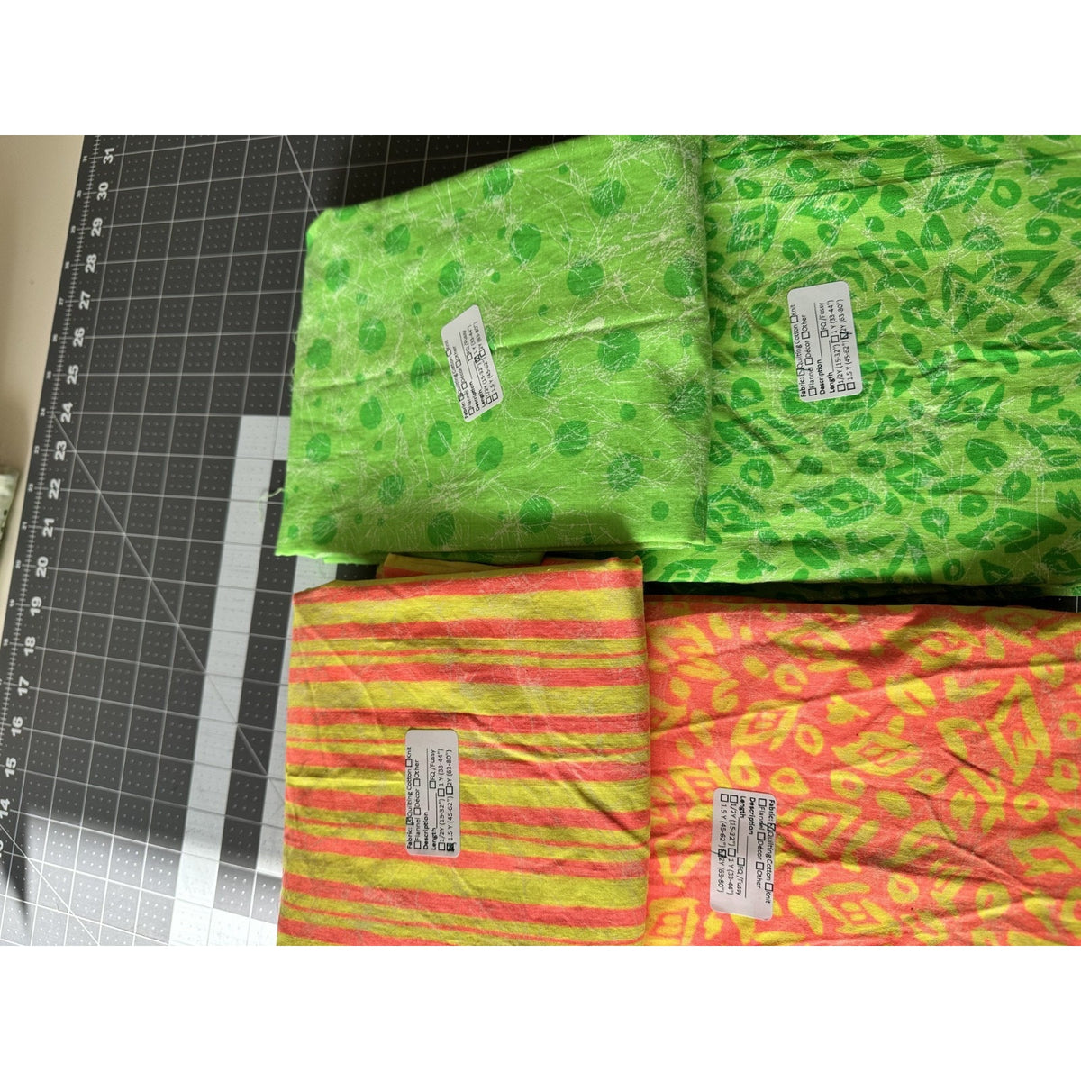 6.5 Yds Neon Quilting Cotton Fabric Lot Electric Lime Green Pink Yellow Destash