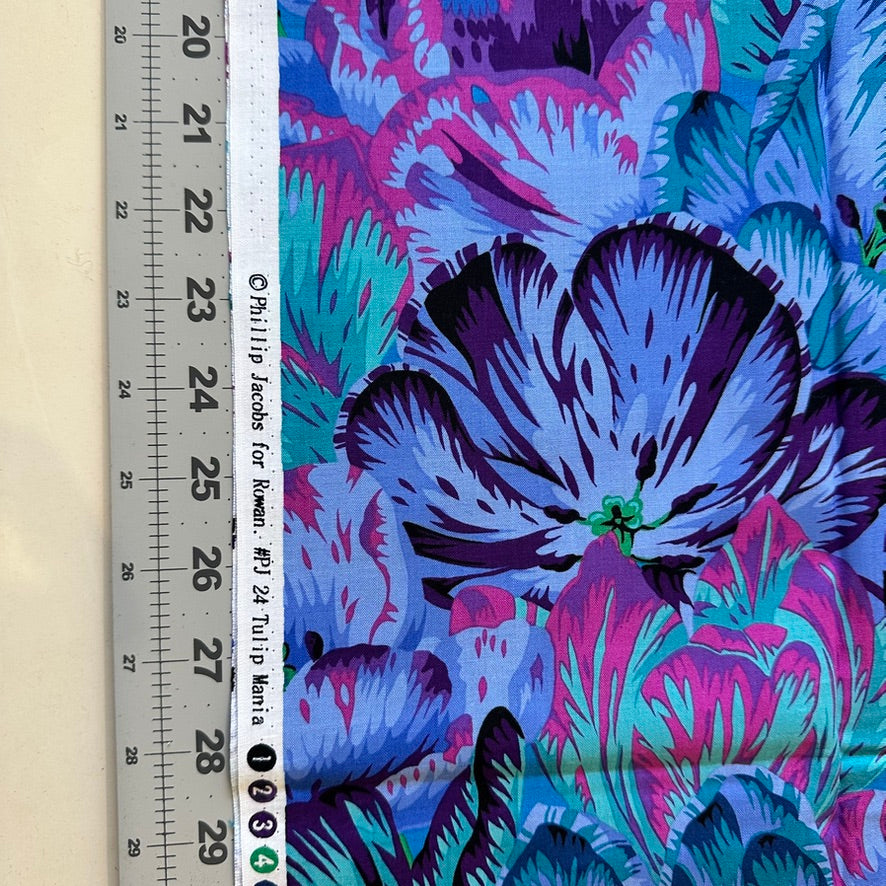 Vintage Kaffe Fassett Philip Jacobs Tulip Mania Fabric Blue Purple 1 Yard Rowan Westminster OOP Quilt Cotton Material Destash Big Floral