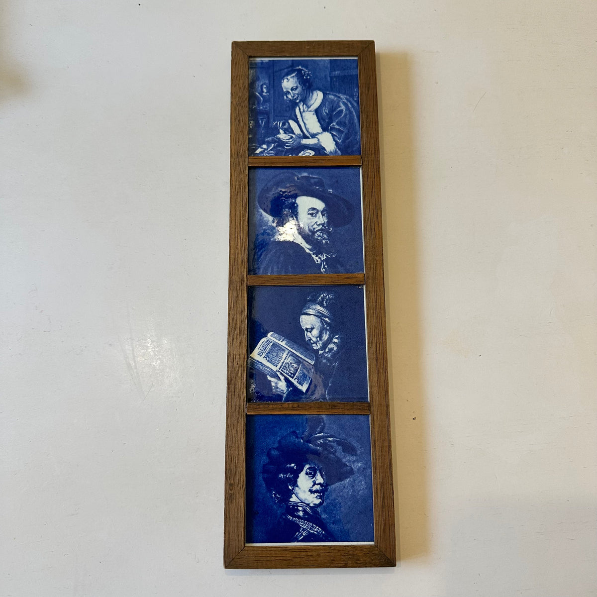 Vintage Delft Blue Tile Panel Framed Wood Hand Painted Old Dutch Masters Made in Holland Decor Kitchen Gallery Wall Cottagecore Aesthetic