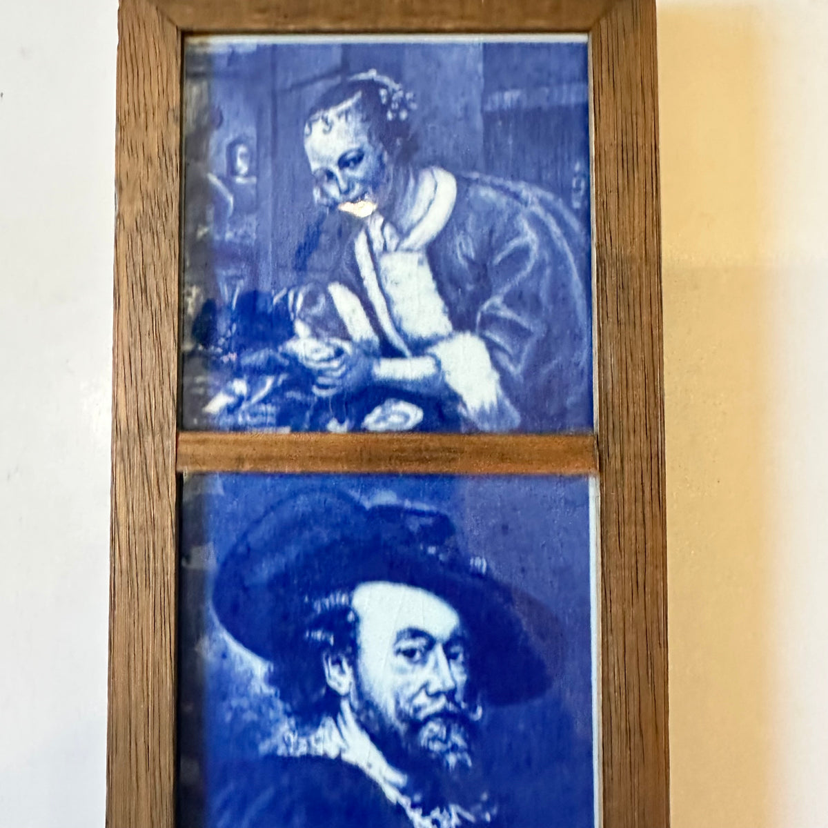 Vintage Delft Blue Tile Panel Framed Wood Hand Painted Old Dutch Masters Made in Holland Decor Kitchen Gallery Wall Cottagecore Aesthetic