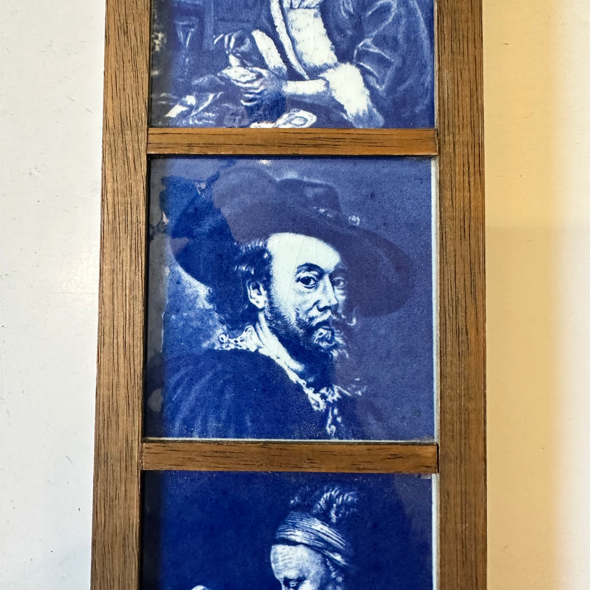 Vintage Delft Blue Tile Panel Framed Wood Hand Painted Old Dutch Masters Made in Holland Decor Kitchen Gallery Wall Cottagecore Aesthetic