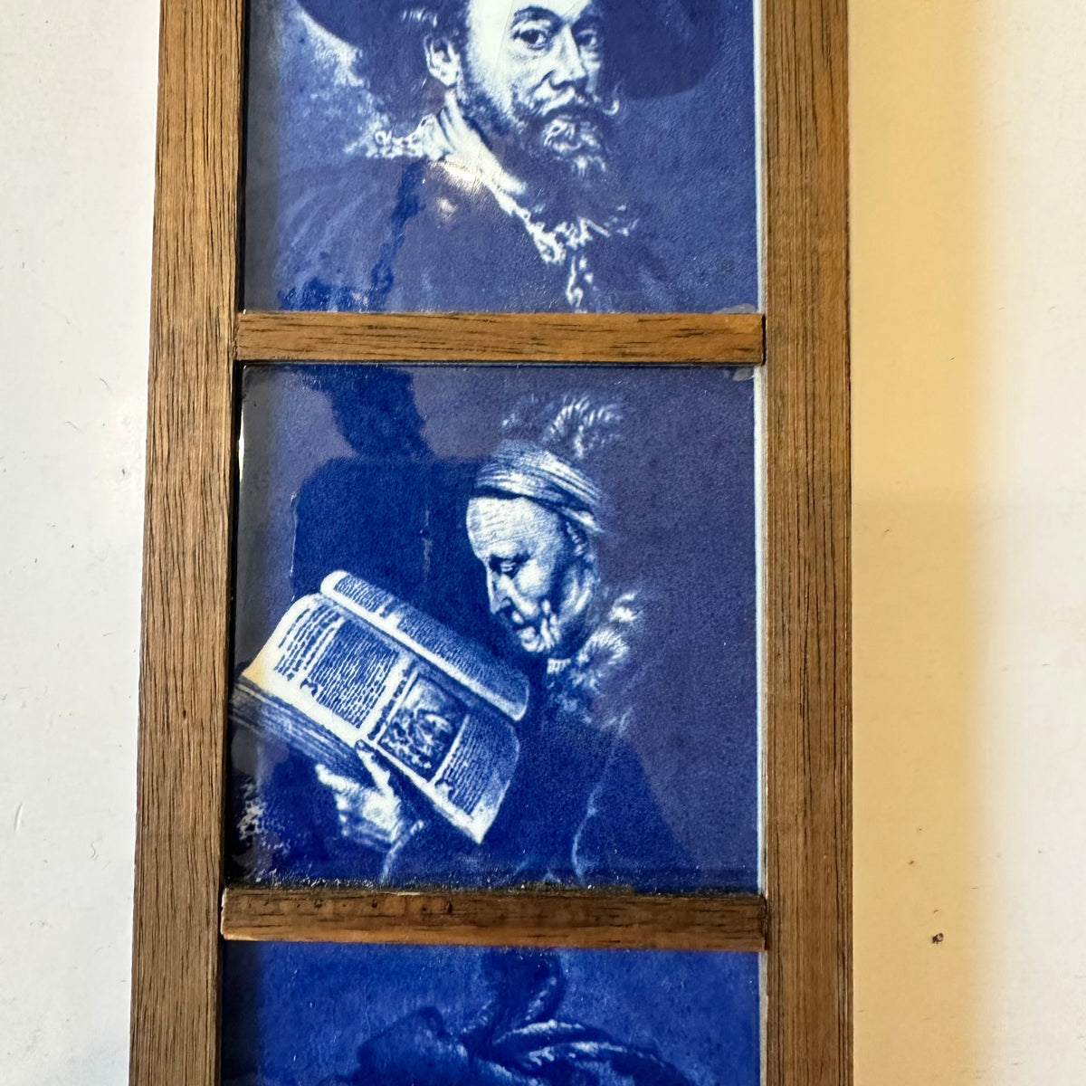 Vintage Delft Blue Tile Panel Framed Wood Hand Painted Old Dutch Masters Made in Holland Decor Kitchen Gallery Wall Cottagecore Aesthetic