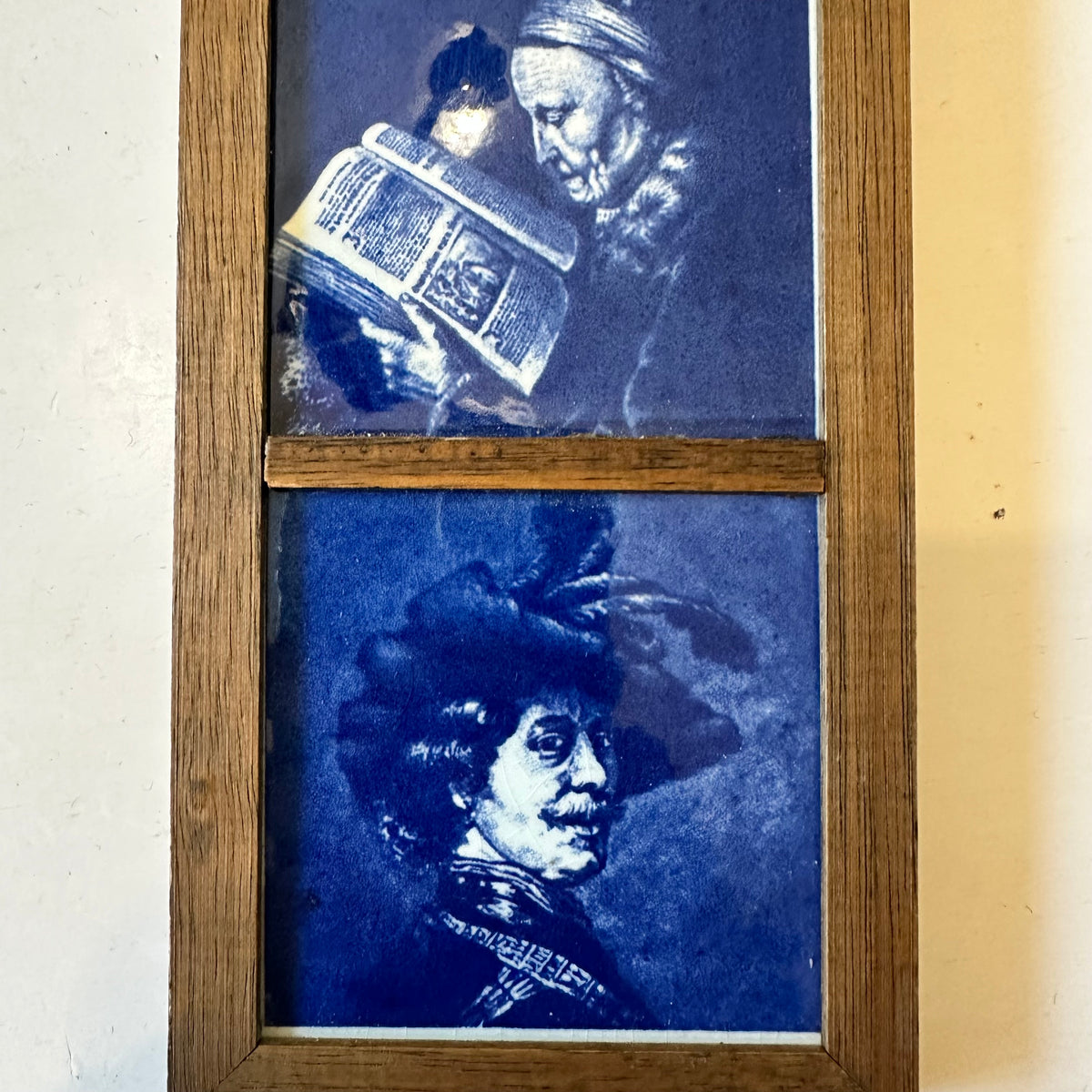 Vintage Delft Blue Tile Panel Framed Wood Hand Painted Old Dutch Masters Made in Holland Decor Kitchen Gallery Wall Cottagecore Aesthetic