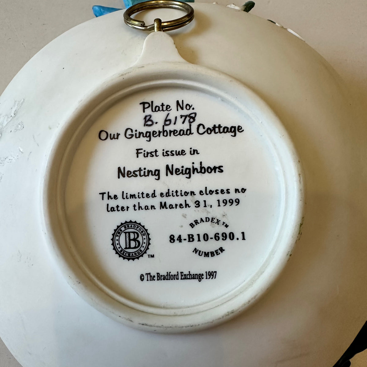 Vintage Bradford Exchange "Our Gingerbread Cottage" 1997 3D Bluebird Plate, First Issue Nesting Neighbors Collector Plate