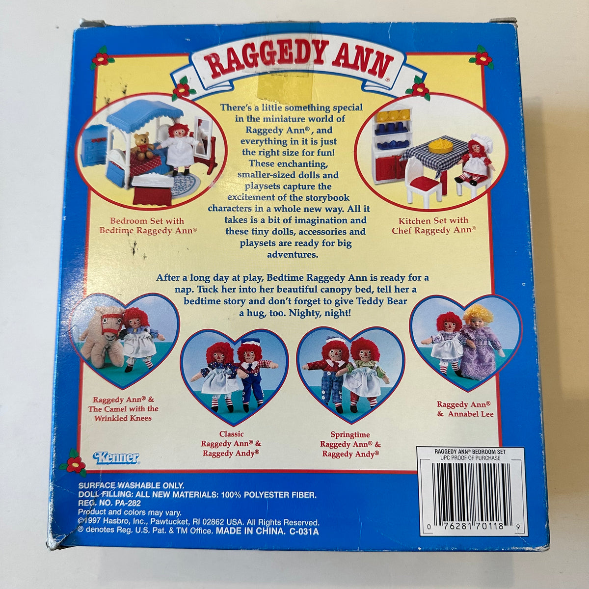 Vintage NIB 1997 Raggedy Ann Bedroom Set Kenner Hasbro Miniature Playset Doll House Furniture Canopy Bed Toy