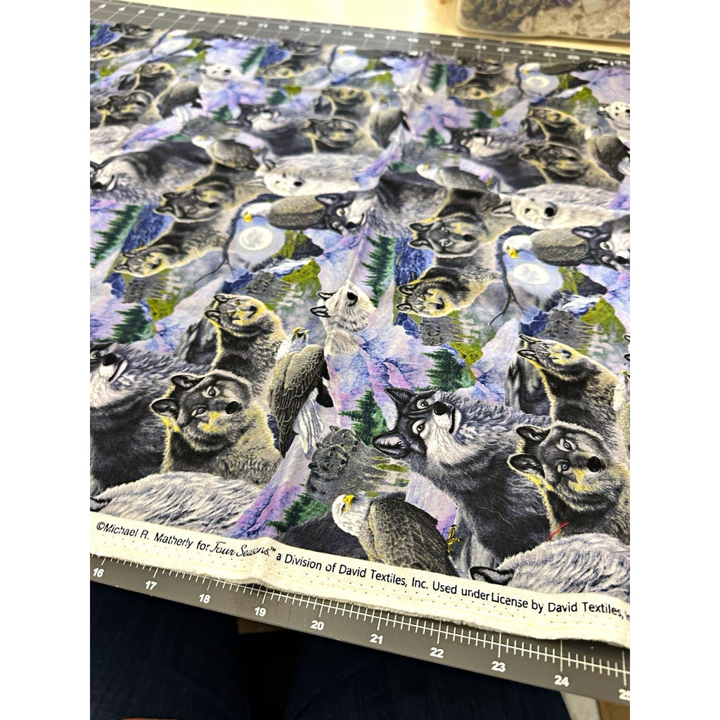 Wolves Eagles Moon Fabric Four Seasons David Textiles Wildlife Quilting Cotton
