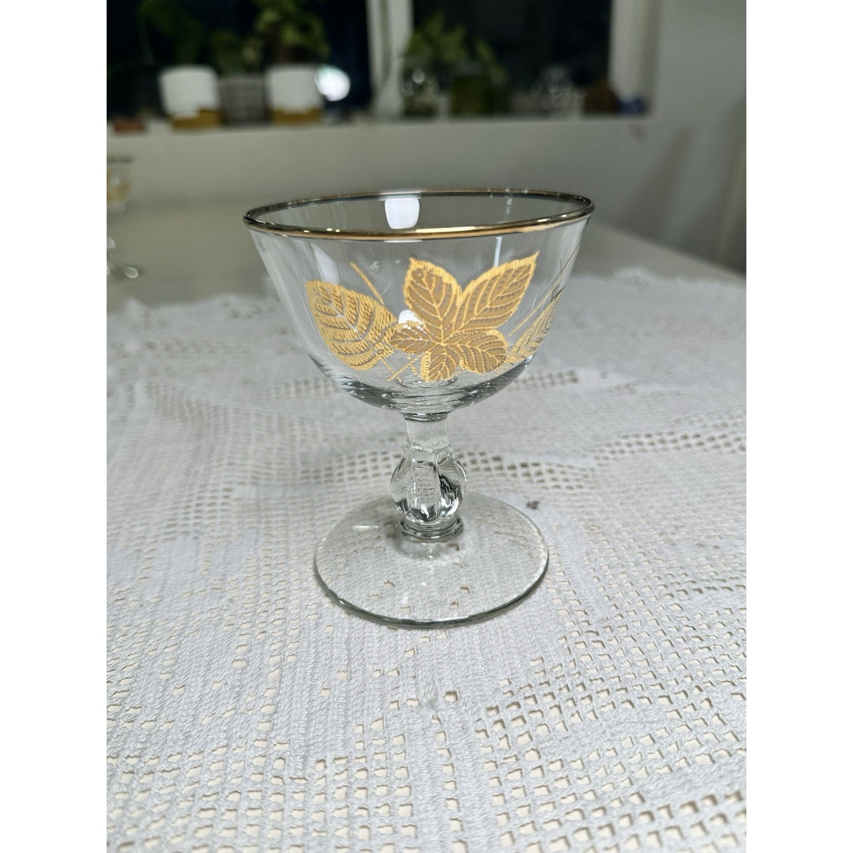 Vintage Libbey Champagne / Sherbet Glasses, Gold Leaves /foliage Set of 6