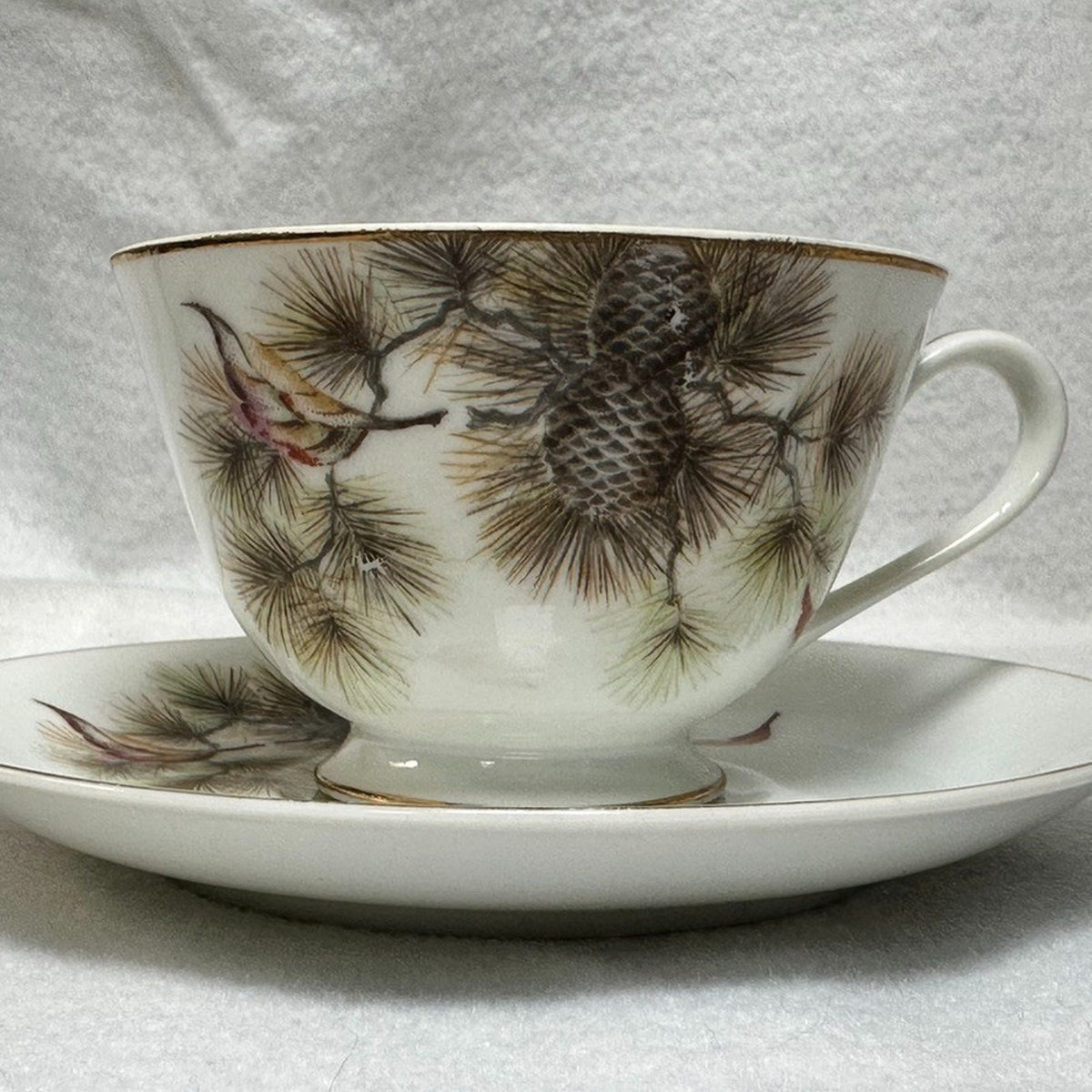 Vintage Gem China Japan Pinecone Teacups Saucers Plates Sugar Bowl Set