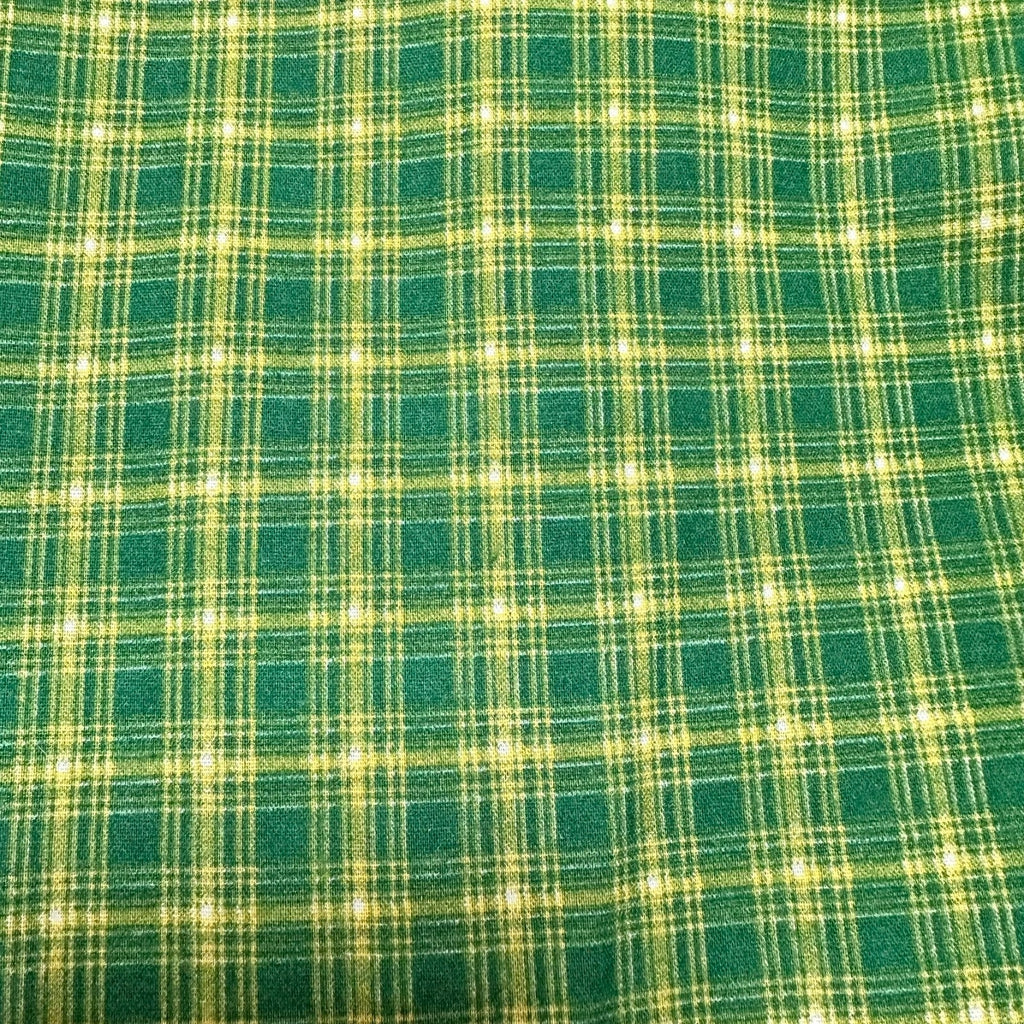 Vintage 70s Joseph Goldinger Green Plaid Knit Fabric 2 Yds Tartan Apparel