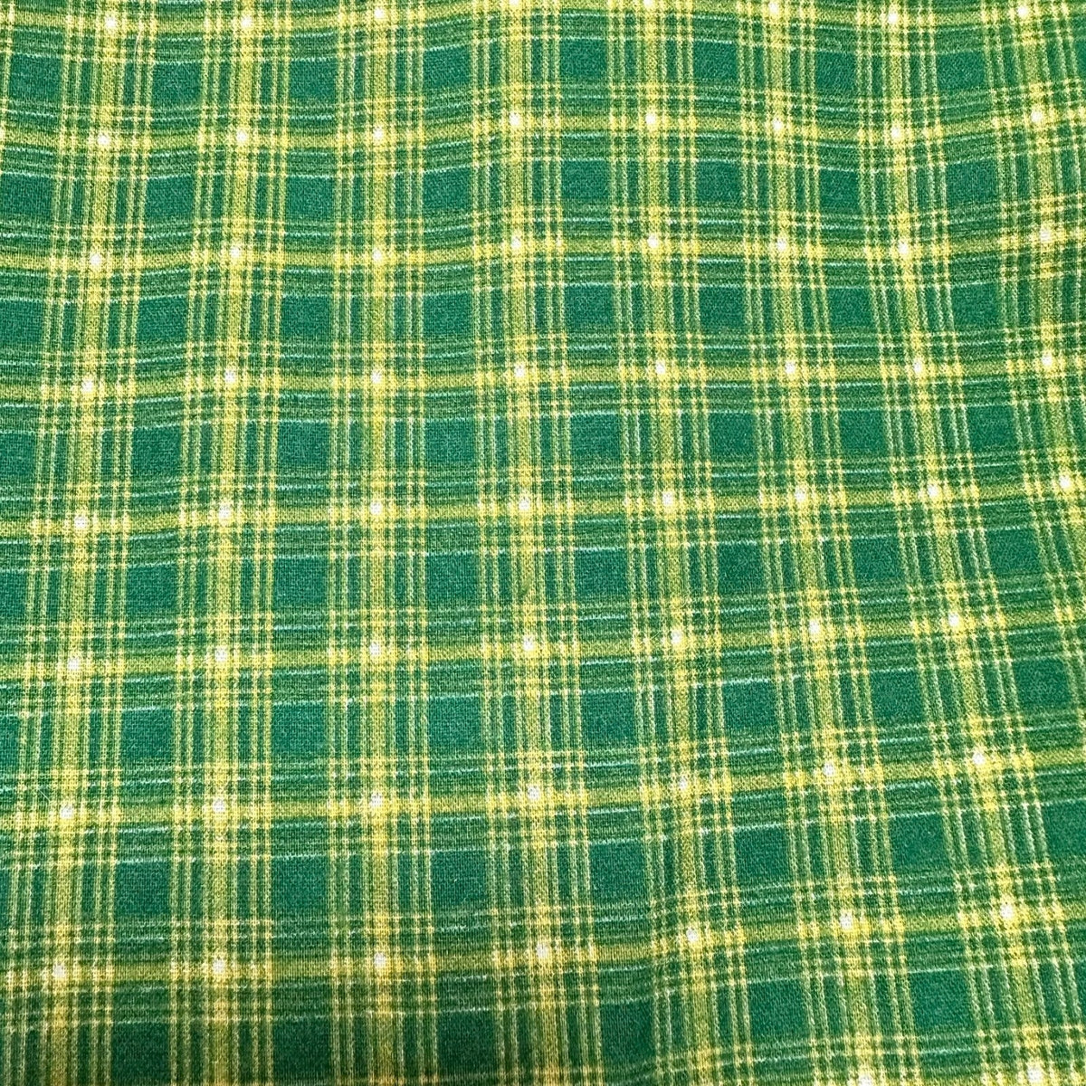 Vintage 70s Joseph Goldinger Green Plaid Knit Fabric 2 Yds Tartan Apparel