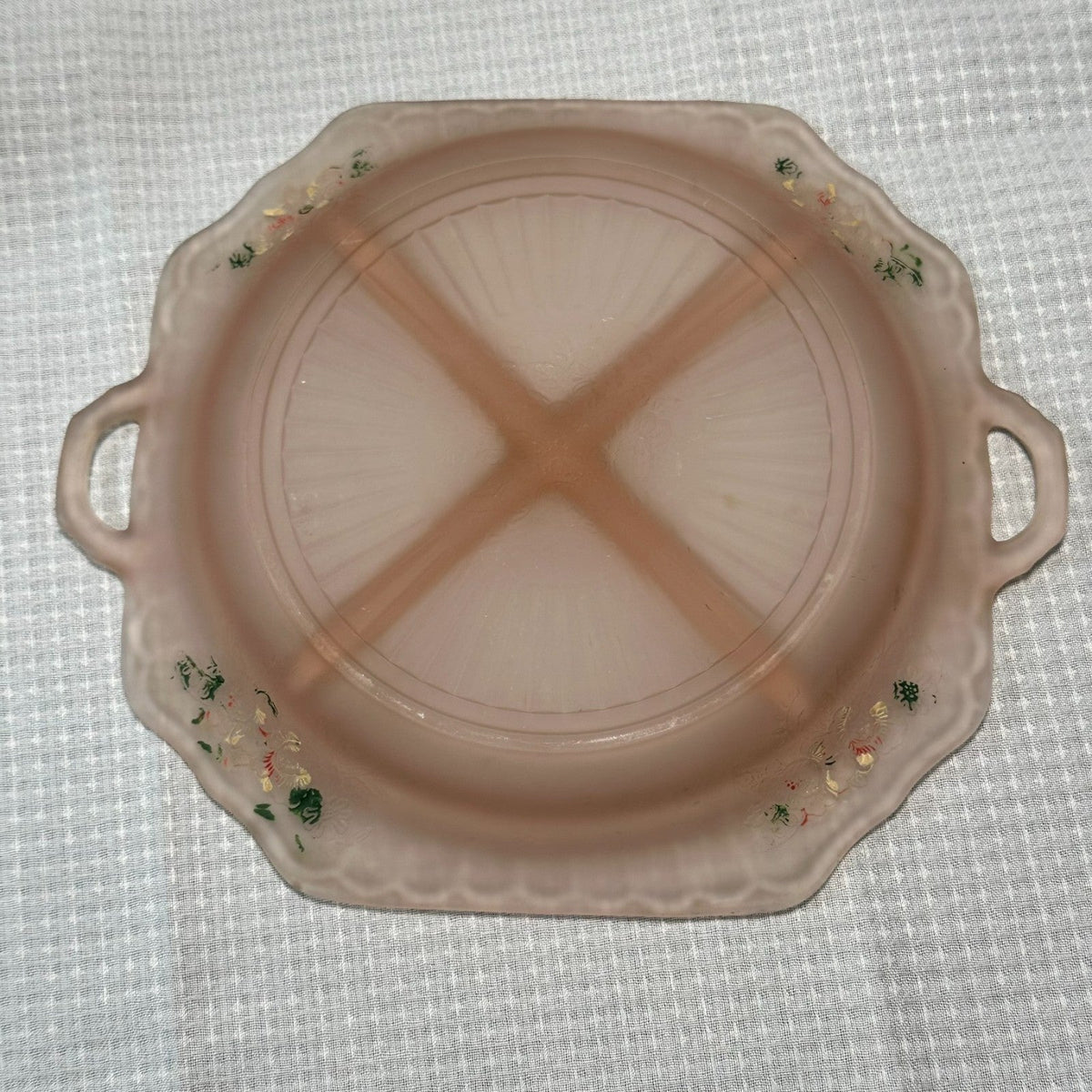 Lot of 2 VTG Mayfair Frosted Pink Depression Glass Serving and Relish Bowl Paint