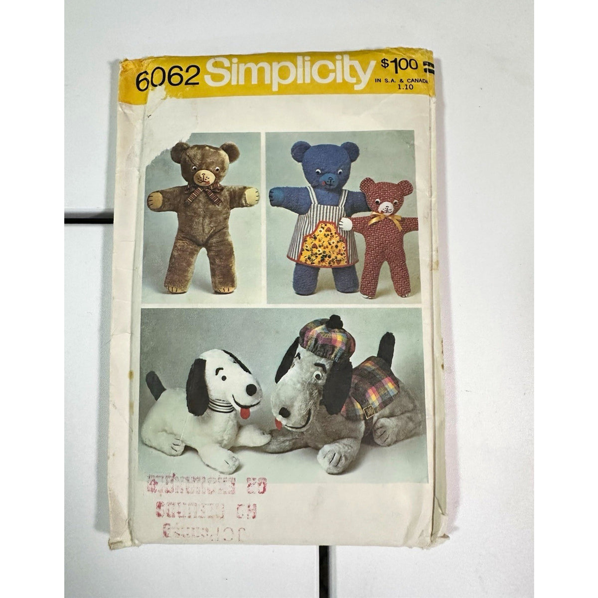 Uncut Simplicity 6062 Vintage Original Stuffed Animal Sewing Pattern Set