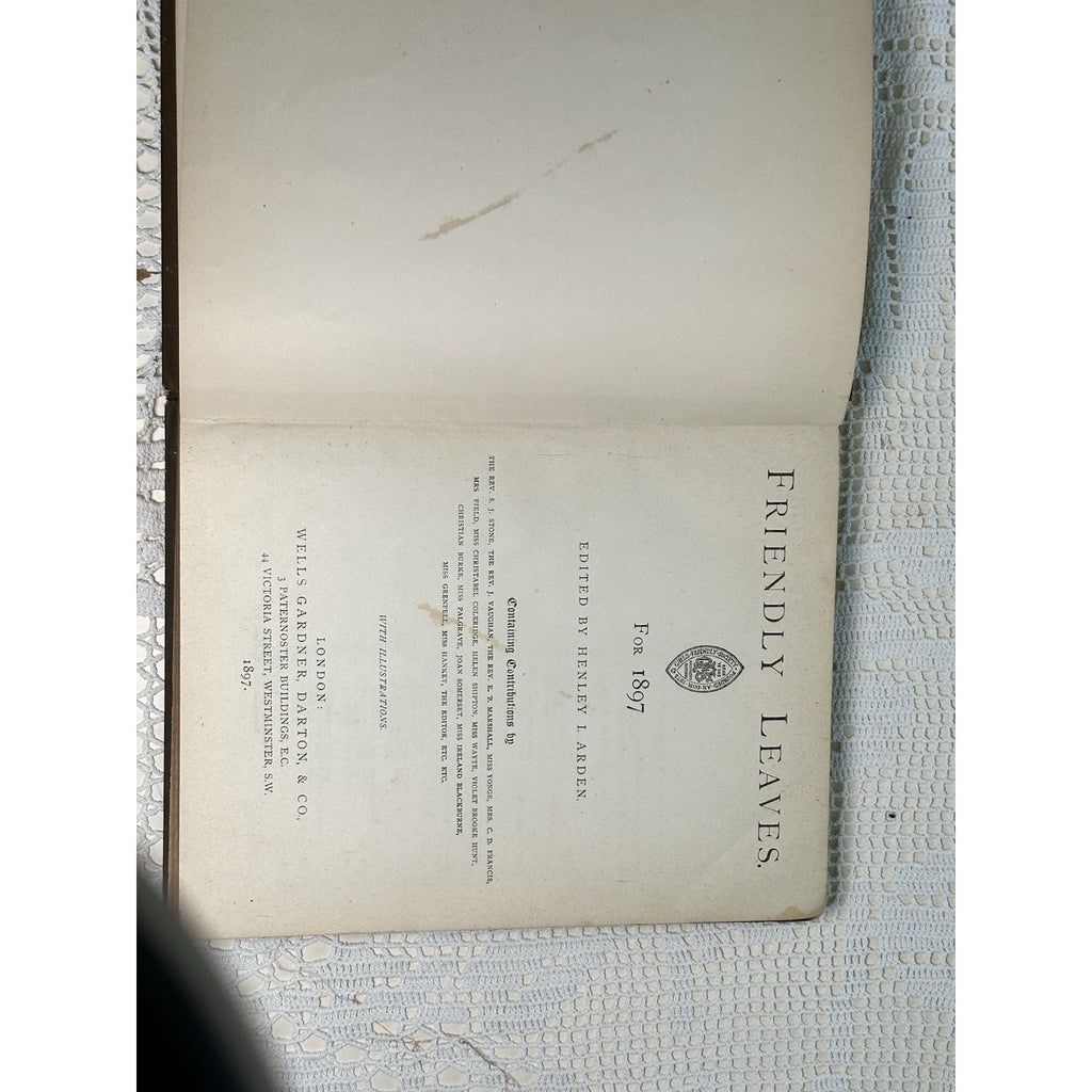 Antique 1897 Friendly Leaves Book Brown Cloth Gilt Cover Victorian Decor