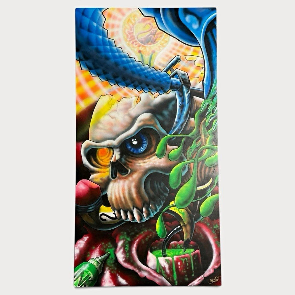 Tim Lees 2009 Skull Painting 48x24 Ink Master Tattoo Artist Signed Original Goth