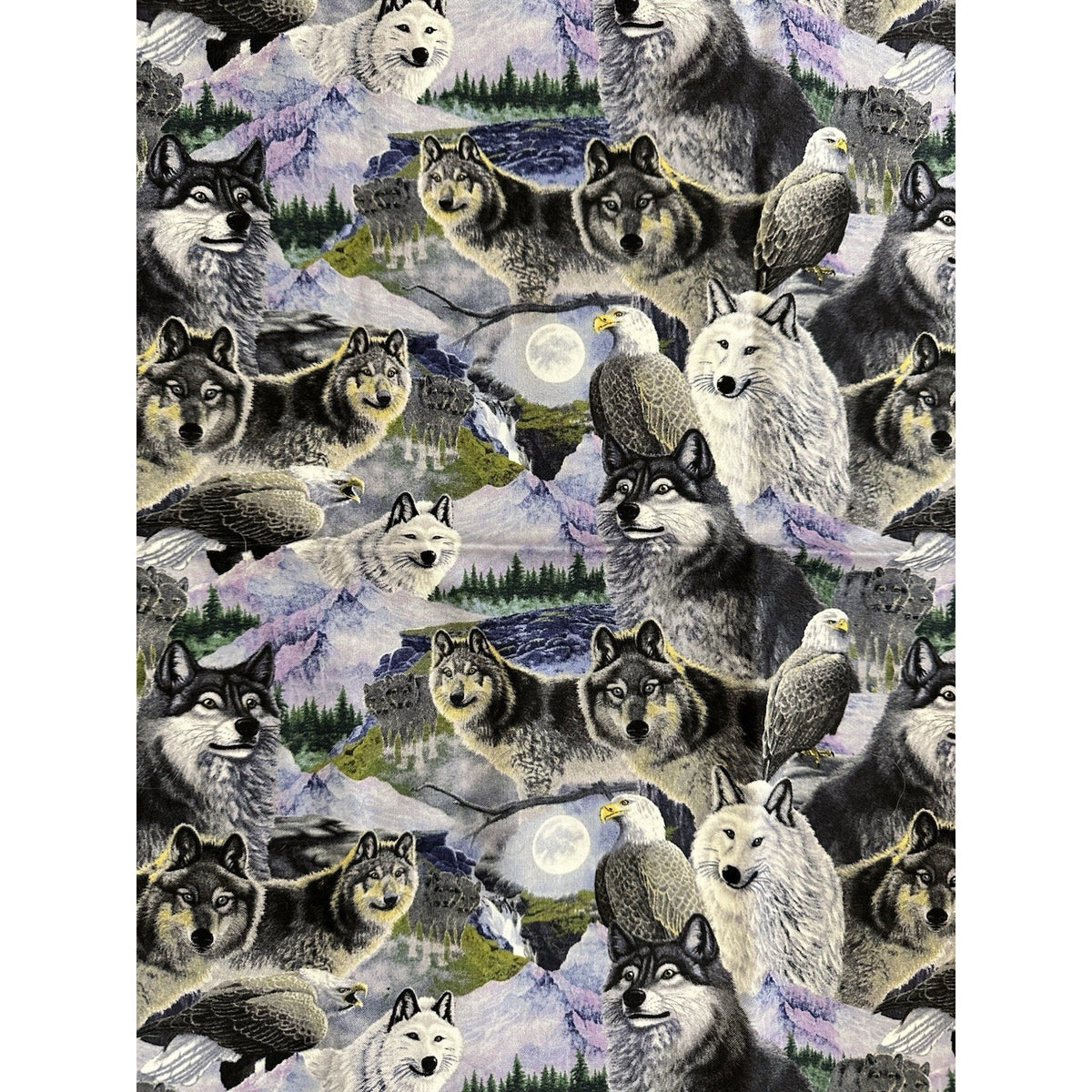 Wolves Eagles Moon Fabric Four Seasons David Textiles Wildlife Quilting Cotton