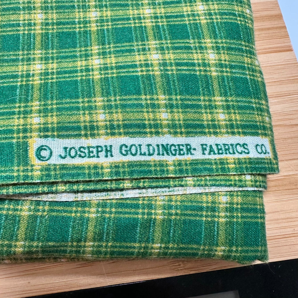 Vintage 70s Joseph Goldinger Green Plaid Knit Fabric 2 Yds Tartan Apparel