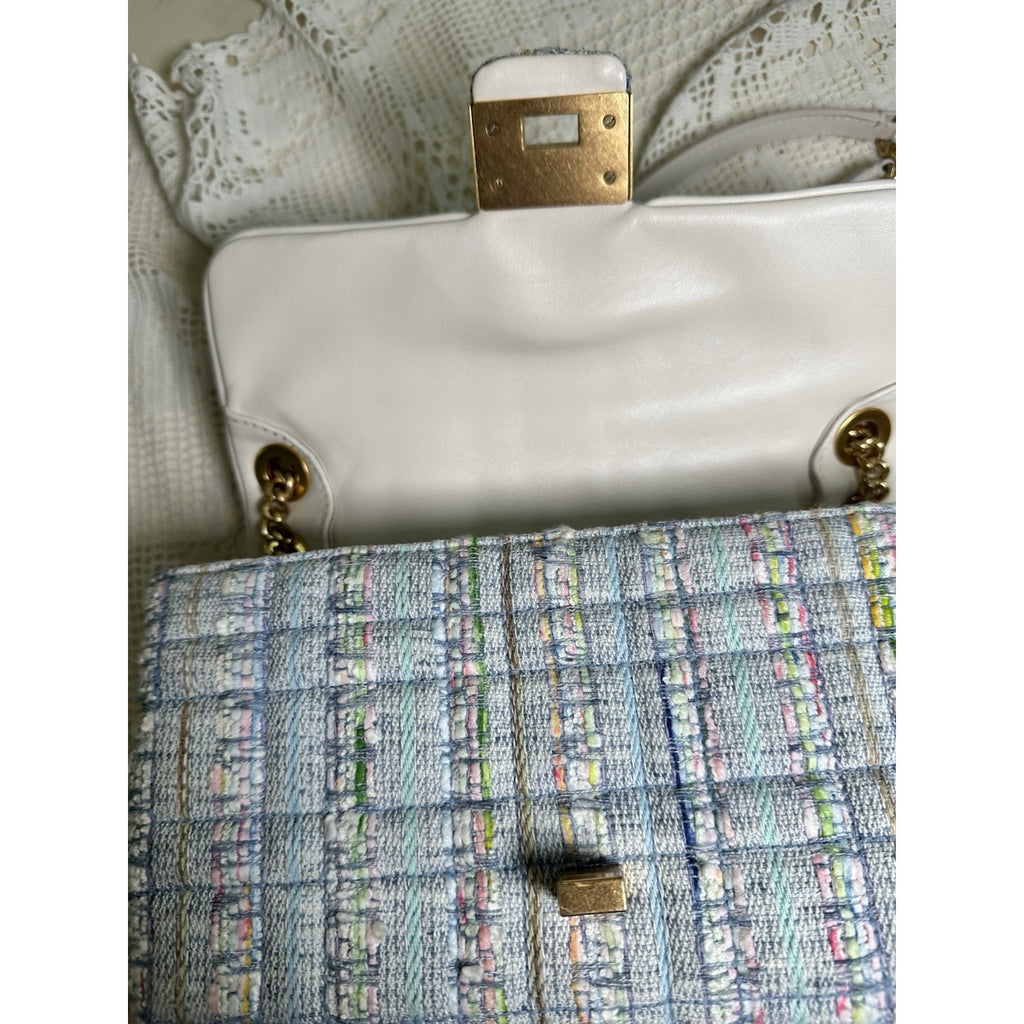 Kate Spade Evelyn Quilted Tweed Convertible Flap Crossbody Bag Light Blue Multi
