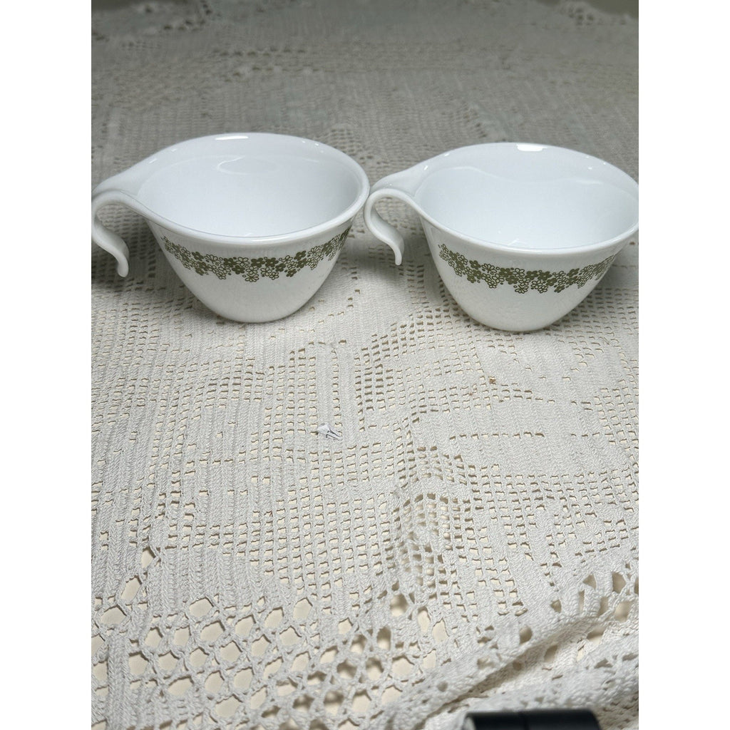 VTG Corelle Spring Blossom Green Teacups Hook Handle Crazy Daisy Set of 4 MCM