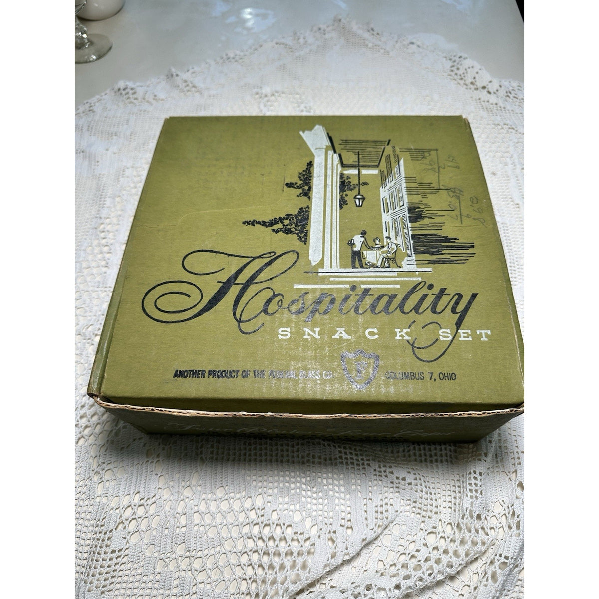VTG 1950s Federal Glass Hospitality Snack Set Homestead Wheat Original Box