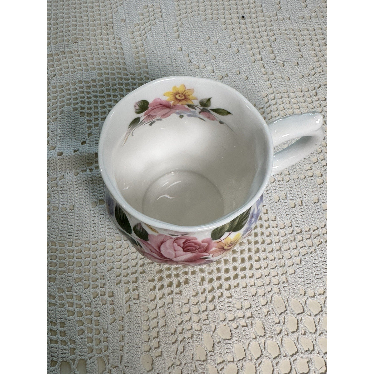 VTG English Fine Bone ChinaPink Cabbage Rose Floral Footed Cottagecore Teacup