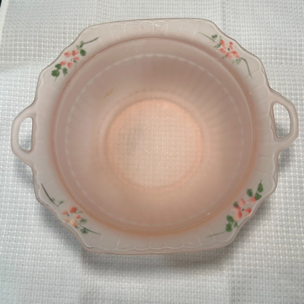 Lot of 2 VTG Mayfair Frosted Pink Depression Glass Serving and Relish Bowl Paint
