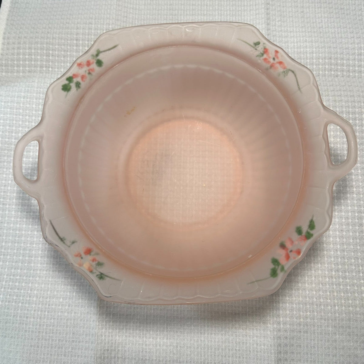 Lot of 2 VTG Mayfair Frosted Pink Depression Glass Serving and Relish Bowl Paint