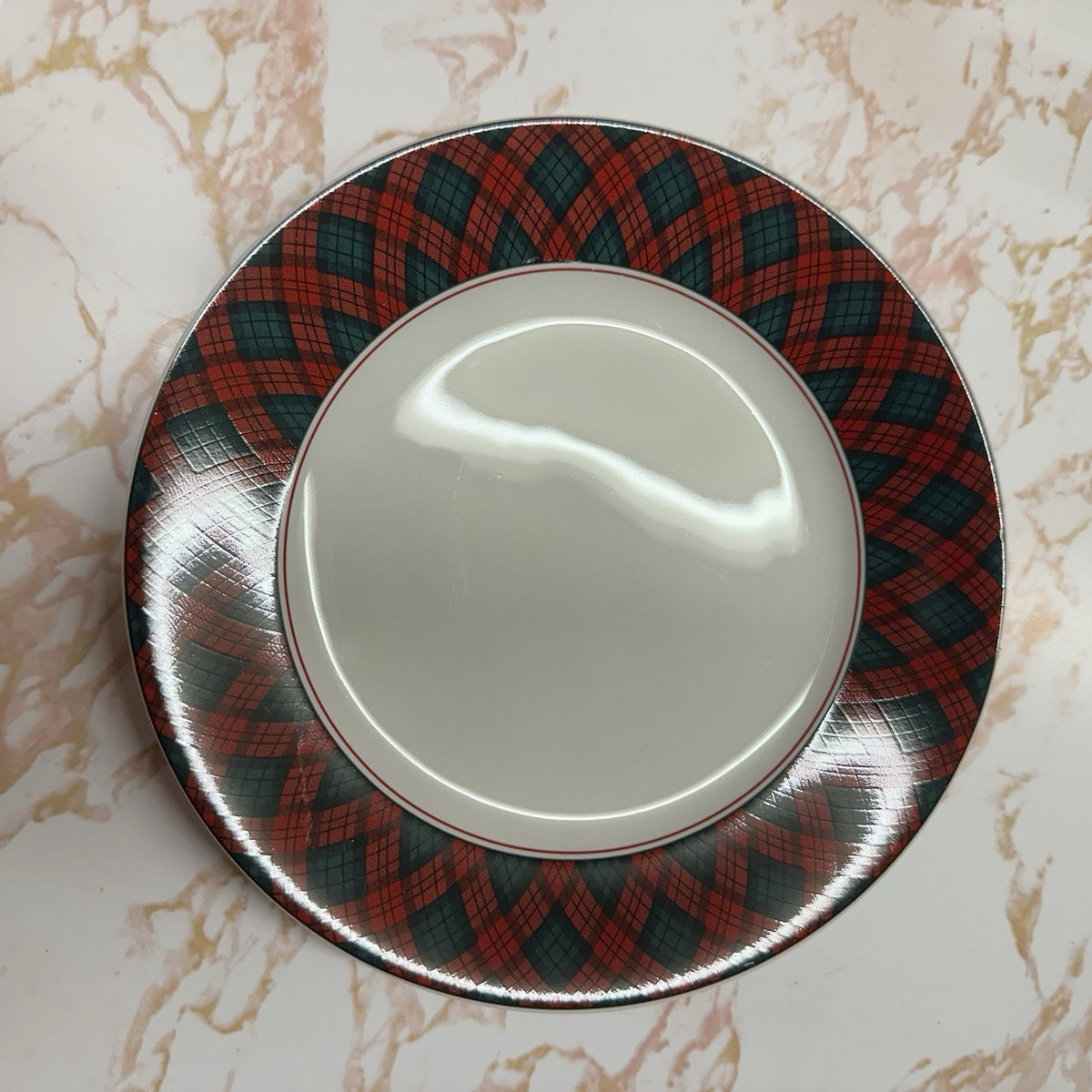 VTG Sasaki Tartan Plaid Christmas Dessert Plates Set of 3 Charles Roberts Japan