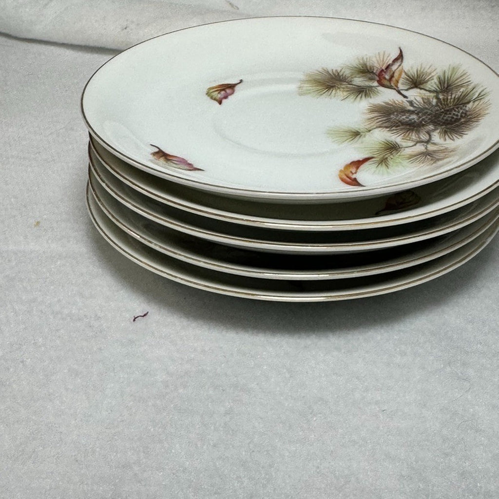 Vintage Gem China Japan Pinecone Teacups Saucers Plates Sugar Bowl Set