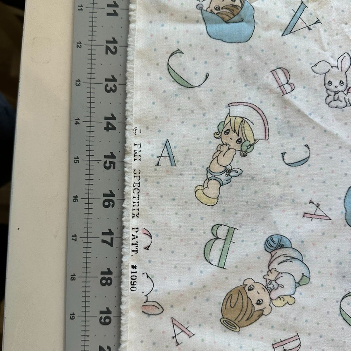 1999 ABCD clouds Precious Moments fabric BABY Spectrix 1YD quilt material VTG