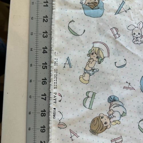 1999 ABCD clouds Precious Moments fabric BABY Spectrix 1YD quilt material VTG