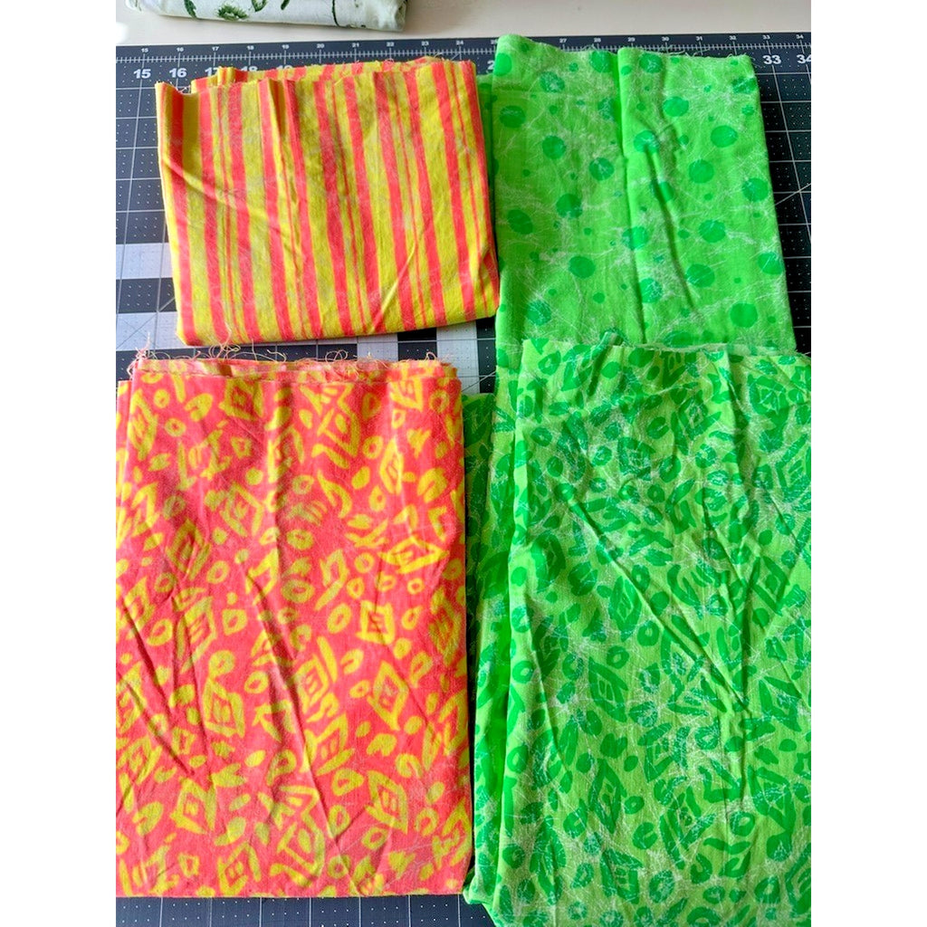 6.5 Yds Neon Quilting Cotton Fabric Lot Electric Lime Green Pink Yellow Destash
