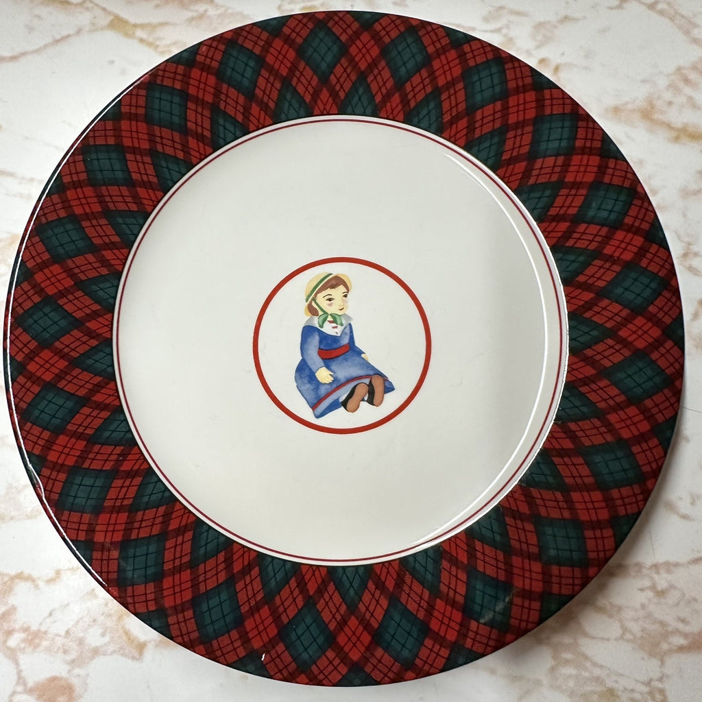 VTG Sasaki Tartan Christmas Toy Accent Plates Set of 4 Charles Roberts Japan