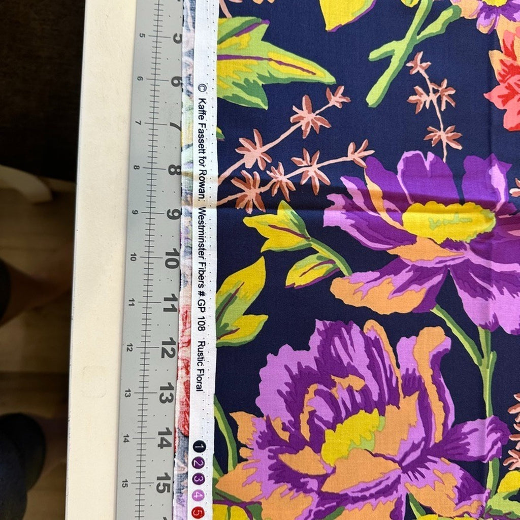 1Y OOP Kaffe Fassett Rustic Flora #108 Indigo Multi Westminster Fibers Rowan