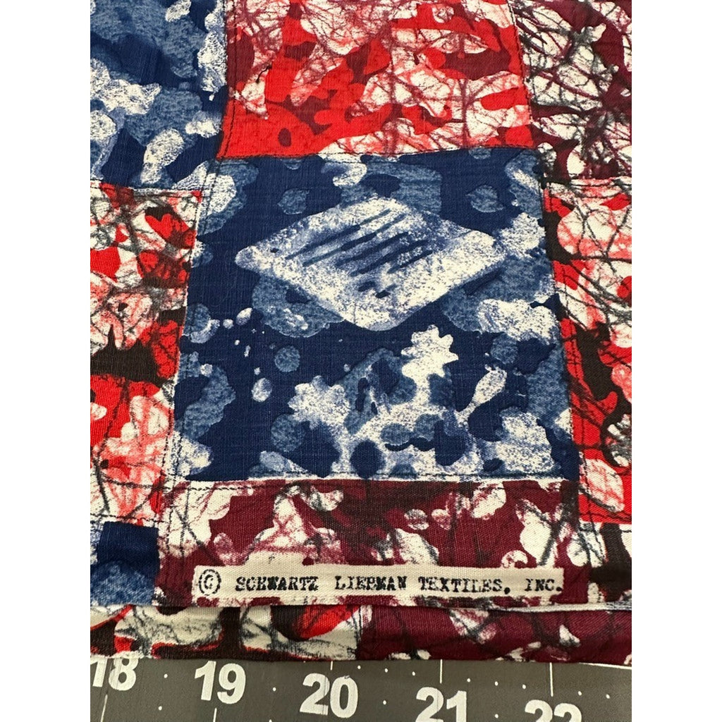 Vintage 1970s Schwartz Liebman Batik Fabric 3 Yds - Patriotic Red White Blue