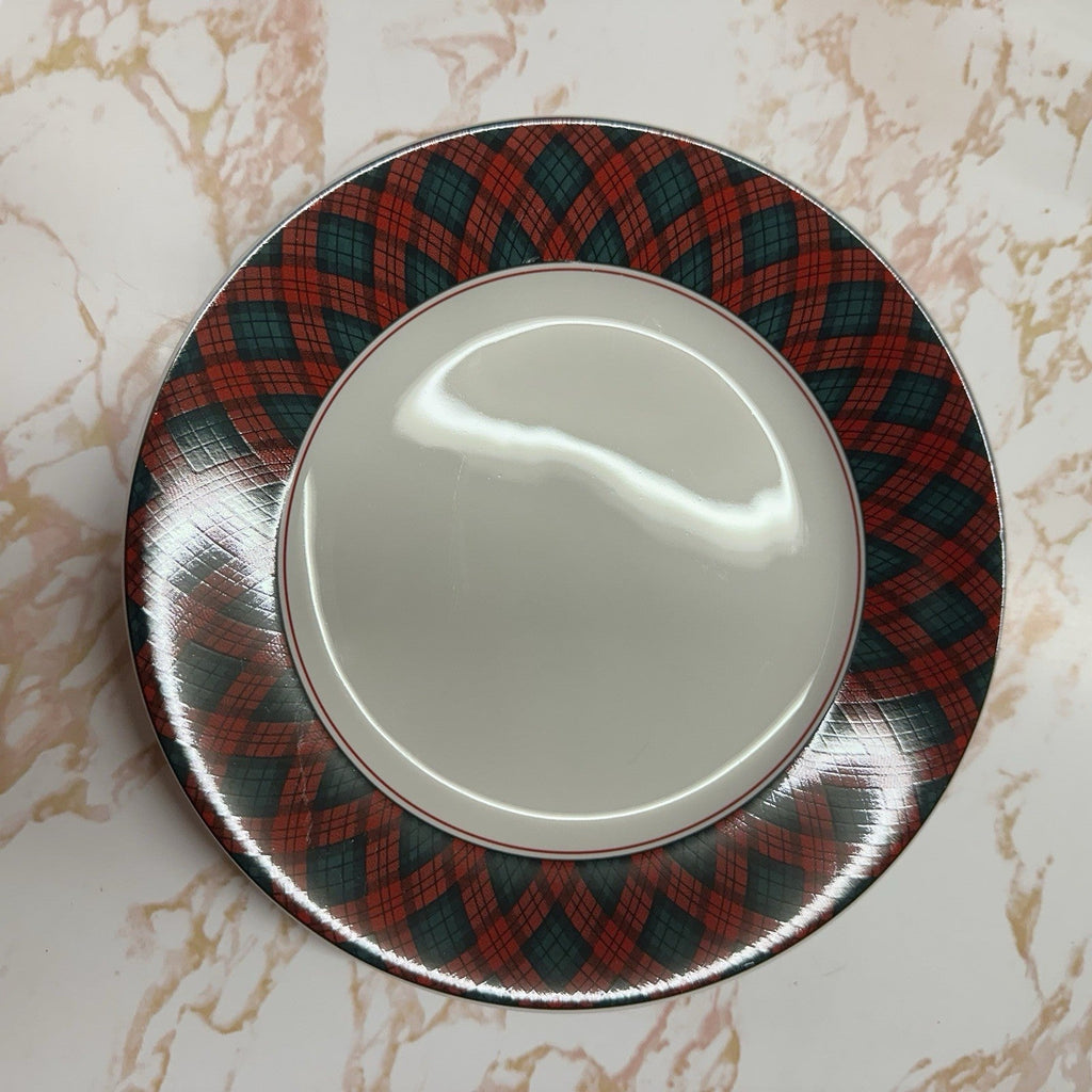 VTG Sasaki Tartan Plaid Christmas Salad Plates Set of 3 Charles Roberts Japan