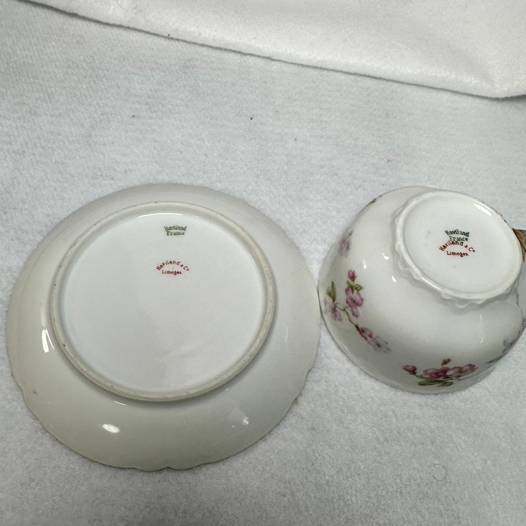 Set of 4 Haviland Limoges Schleiger 37 Teacup & Saucer Antique Pink Floral