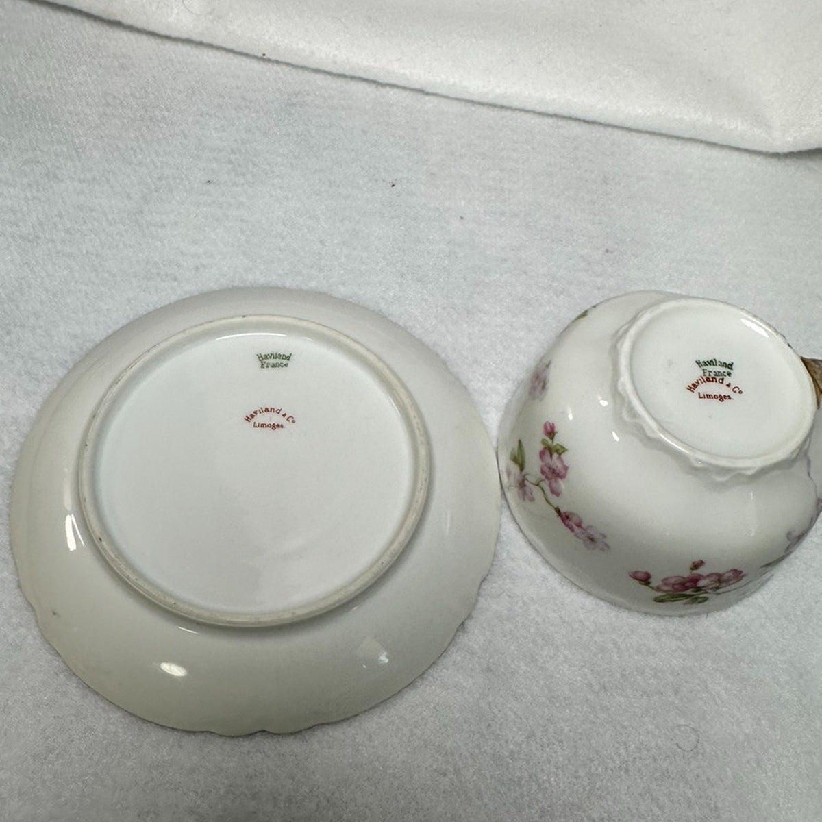 Set of 4 Haviland Limoges Schleiger 37 Teacup & Saucer Antique Pink Floral